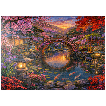 Darstellung des Puzzle Motivs puzzleplate Japanese Garden Moon Bridge Bloom 1000 Puzzle