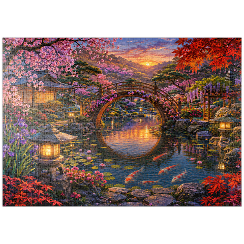 Darstellung des Puzzle Motivs Blüte an der Mondbrücke im Japanischen Garten puzzleplate Japanese Garden Moon Bridge Bloom 1000 Puzzle