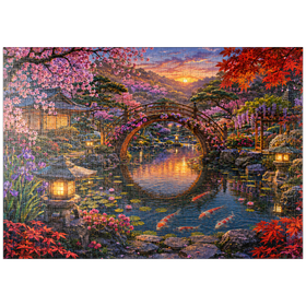Darstellung des Puzzle Motivs Blüte an der Mondbrücke im Japanischen Garten - Puzzleteile: 1000