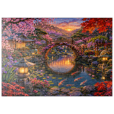 Darstellung des Puzzle Motivs puzzleplate Japanese Garden Moon Bridge Bloom 100 Puzzle