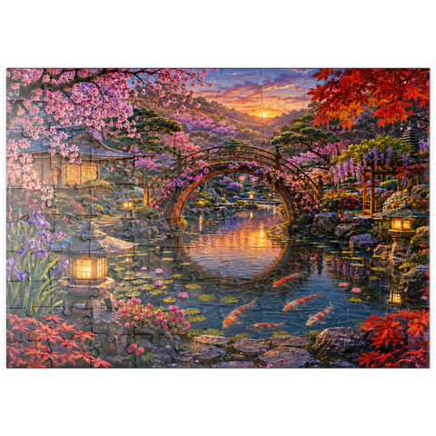 Darstellung des Puzzle Motivs Blüte an der Mondbrücke im Japanischen Garten puzzleplate Japanese Garden Moon Bridge Bloom 100 Puzzle