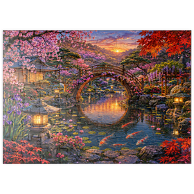 Darstellung des Puzzle Motivs Blüte an der Mondbrücke im Japanischen Garten - Puzzleteile: 100