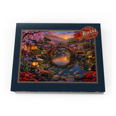 Darstellung des Puzzle Motivs Blüte an der Mondbrücke im Japanischen Garten Japanese Garden Moon Bridge Bloom 200 Puzzle Schachtel Ansicht3