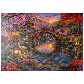 Darstellung des Puzzle Motivs Blüte an der Mondbrücke im Japanischen Garten - Puzzleteile: 200