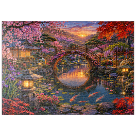 Darstellung des Puzzle Motivs Blüte an der Mondbrücke im Japanischen Garten - Puzzleteile: 500