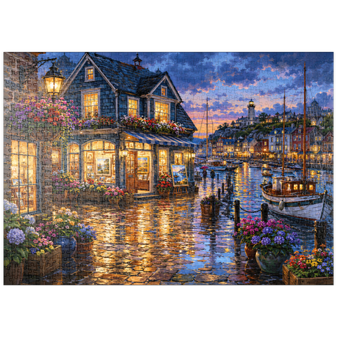 Darstellung des Puzzle Motivs Harbor Gallery – Regnerischer Abend puzzleplate Harbor Gallery Rainy Evening 1000 Puzzle