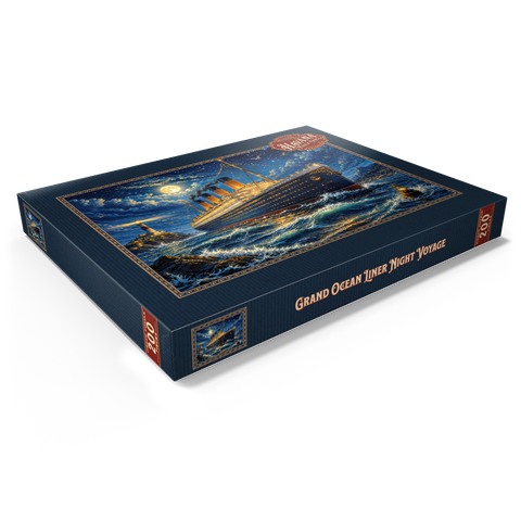 Darstellung des Puzzle Motivs Nachtfahrt mit einem großen Ozeandampfer Grand Ocean Liner Night Voyage 200 Puzzle Schachtel Ansicht1