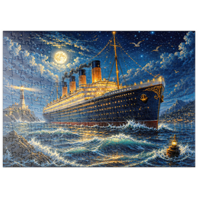 Darstellung des Puzzle Motivs Nachtfahrt mit einem großen Ozeandampfer - Puzzleteile: 200