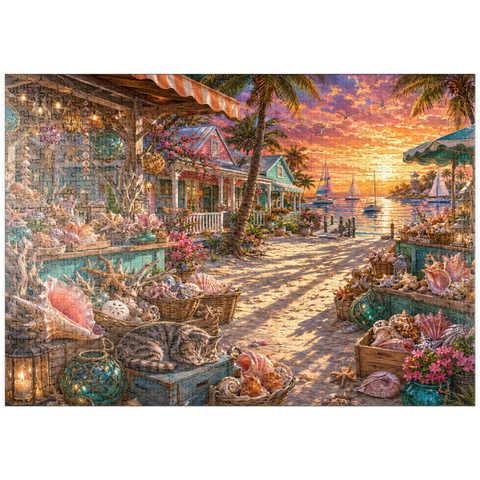Darstellung des Puzzle Motivs Sonnenuntergang am Muschelmarkt in Florida puzzleplate Florida Shell Market Sunset 1000 Puzzle