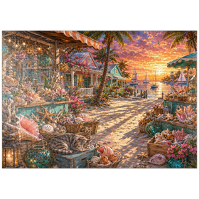 Darstellung des Puzzle Motivs Sonnenuntergang am Muschelmarkt in Florida - Puzzleteile: 1000