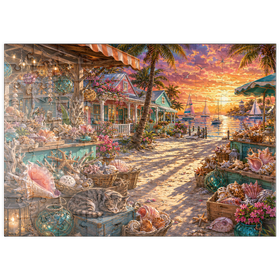 Darstellung des Puzzle Motivs Sonnenuntergang am Muschelmarkt in Florida - Puzzleteile: 100