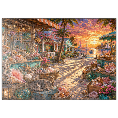 Darstellung des Puzzle Motivs Sonnenuntergang am Muschelmarkt in Florida puzzleplate Florida Shell Market Sunset 200 Puzzle