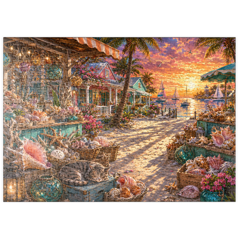 Darstellung des Puzzle Motivs Sonnenuntergang am Muschelmarkt in Florida puzzleplate Florida Shell Market Sunset 500 Puzzle