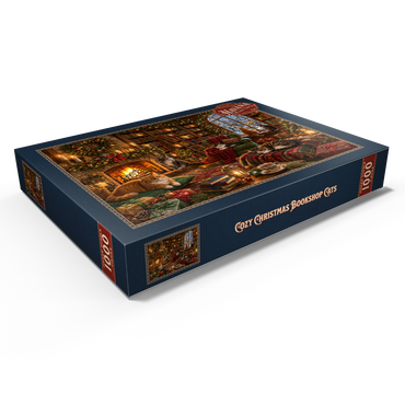 Darstellung des Puzzle Motivs Cozy Christmas Bookshop Cats 1000 Puzzle Schachtel Ansicht1