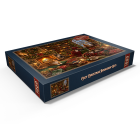 Darstellung des Puzzle Motivs Gemütliche Weihnachtsbuchhandlungskatzen - Puzzleteile: 1000