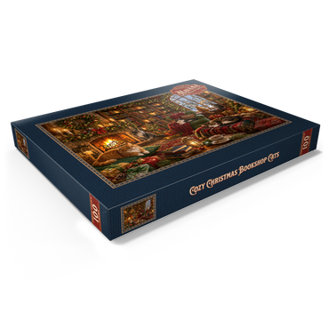 Darstellung des Puzzle Motivs Cozy Christmas Bookshop Cats 100 Puzzle Schachtel Ansicht1