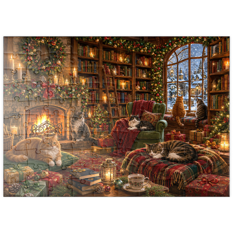 Darstellung des Puzzle Motivs Gemütliche Weihnachtsbuchhandlungskatzen puzzleplate Cozy Christmas Bookshop Cats 100 Puzzle