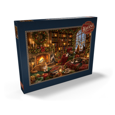 Darstellung des Puzzle Motivs Cozy Christmas Bookshop Cats 200 Puzzle Schachtel Ansicht2