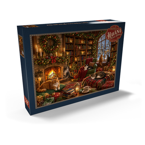 Darstellung des Puzzle Motivs Gemütliche Weihnachtsbuchhandlungskatzen Cozy Christmas Bookshop Cats 500 Puzzle Schachtel Ansicht2