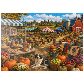 Darstellung des Puzzle Motivs Vormittag auf dem Bauernmarkt der Kreisausstellung - Puzzleteile: 1000