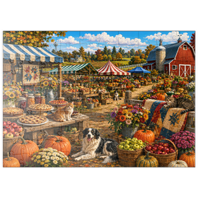 Darstellung des Puzzle Motivs Vormittag auf dem Bauernmarkt der Kreisausstellung - Puzzleteile: 100