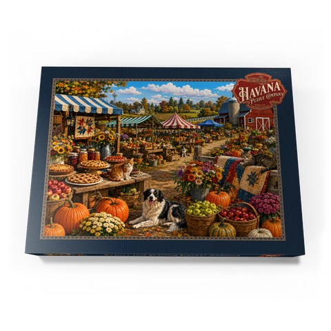 Darstellung des Puzzle Motivs Vormittag auf dem Bauernmarkt der Kreisausstellung County Fair Farmers Market Morning 500 Puzzle Schachtel Ansicht3
