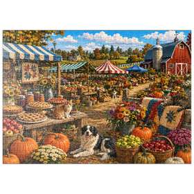 Darstellung des Puzzle Motivs Vormittag auf dem Bauernmarkt der Kreisausstellung - Puzzleteile: 500