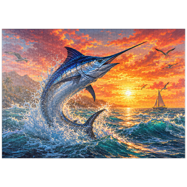 Darstellung des Puzzle Motivs puzzleplate Blue Marlin Sunset Breaker 1000 Puzzle