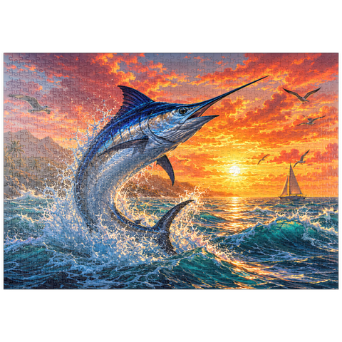 Darstellung des Puzzle Motivs Blue Marlin Sunset Breaker puzzleplate Blue Marlin Sunset Breaker 1000 Puzzle