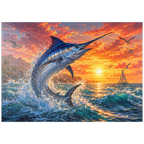 Darstellung des Puzzle Motivs Blue Marlin Sunset Breaker - Puzzleteile: 1000