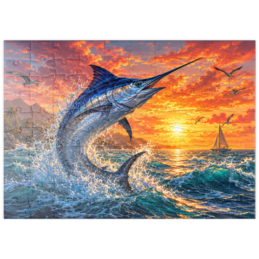 Darstellung des Puzzle Motivs puzzleplate Blue Marlin Sunset Breaker 100 Puzzle