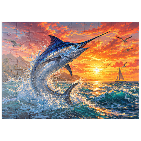 Darstellung des Puzzle Motivs Blue Marlin Sunset Breaker puzzleplate Blue Marlin Sunset Breaker 100 Puzzle