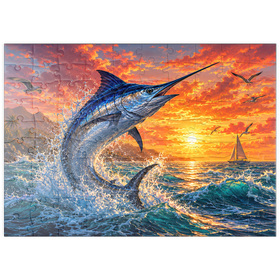 Darstellung des Puzzle Motivs Blue Marlin Sunset Breaker - Puzzleteile: 100