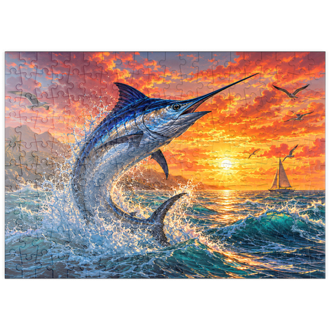 Darstellung des Puzzle Motivs Blue Marlin Sunset Breaker puzzleplate Blue Marlin Sunset Breaker 200 Puzzle