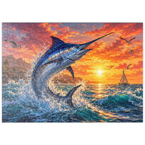 Darstellung des Puzzle Motivs Blue Marlin Sunset Breaker puzzleplate Blue Marlin Sunset Breaker 500 Puzzle