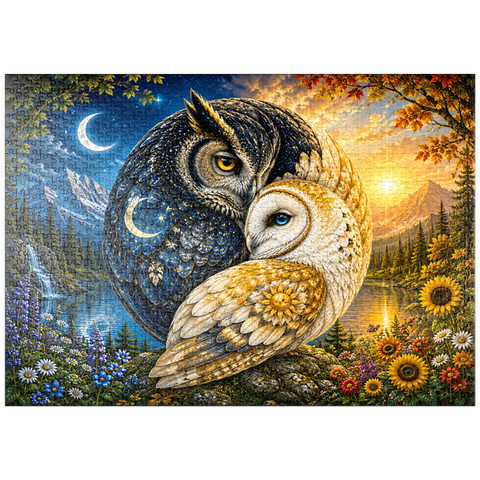 Darstellung des Puzzle Motivs Yin-Yang-Eule-Harmonie puzzleplate Yin Yang Owl Harmony 1000 Puzzle
