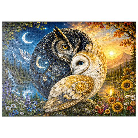 Darstellung des Puzzle Motivs Yin-Yang-Eule-Harmonie puzzleplate Yin Yang Owl Harmony 500 Puzzle