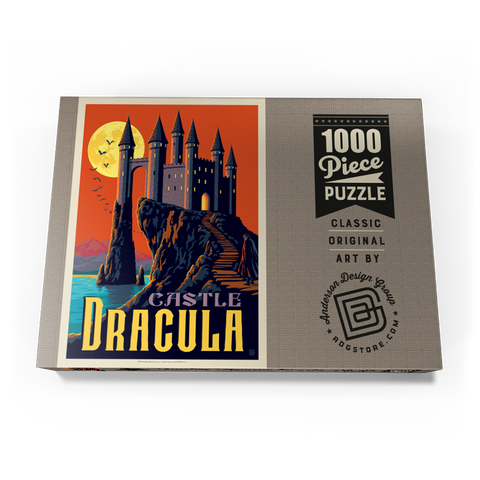 Darstellung des Puzzle Motivs Dracula-Schloss – Ein gotischer Krimi im Mondschein Castle Dracula Moonlit Gothic Mystery 1000 Puzzle Schachtel Ansicht3