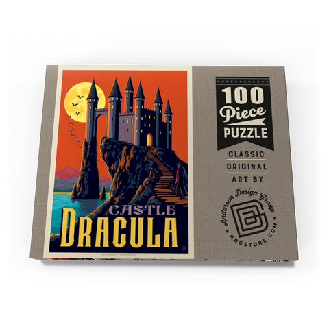 Darstellung des Puzzle Motivs Dracula-Schloss – Ein gotischer Krimi im Mondschein Castle Dracula Moonlit Gothic Mystery 100 Puzzle Schachtel Ansicht3