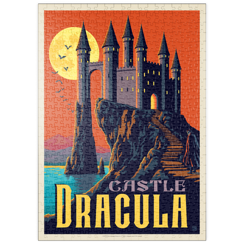 Darstellung des Puzzle Motivs Dracula-Schloss – Ein gotischer Krimi im Mondschein puzzleplate Castle Dracula Moonlit Gothic Mystery 500 Puzzle