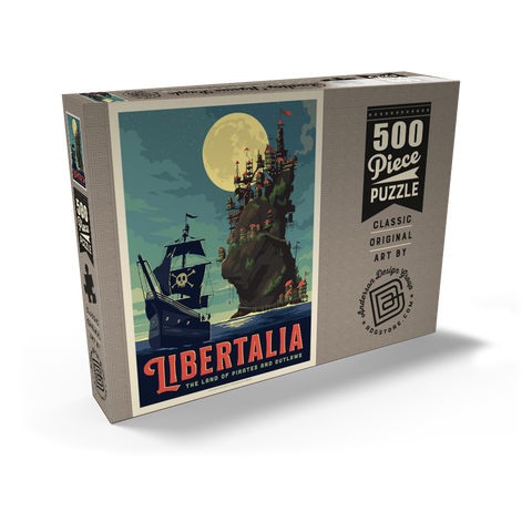 Darstellung des Puzzle Motivs Libertalia: Das Piratenparadies Libertalia: The Pirate Paradise 500 Puzzle Schachtel Ansicht2