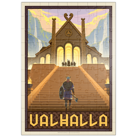 Darstellung des Puzzle Motivs Valhalla Viking Hall – Epischer Aufstieg puzzleplate Valhalla Viking Hall Epic Ascent 100 Puzzle