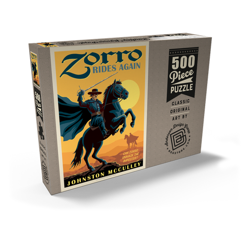 Darstellung des Puzzle Motivs Zorro kehrt zurück: Johston McCulley Zorro Rides Again: Johston McCulley 500 Puzzle Schachtel Ansicht2