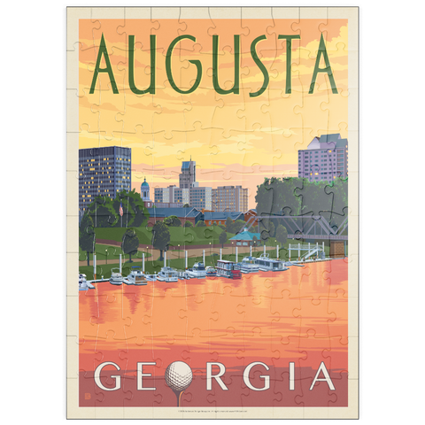 Darstellung des Puzzle Motivs Der Charme des Sonnenuntergangs am Flussufer von Augusta, Georgia puzzleplate Augusta Georgia Riverfront Sunset Charm 100 Puzzle
