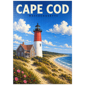 Darstellung des Puzzle Motivs Cape Cod – Nauset Light, Massachusetts - Puzzleteile: 1000