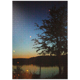 Darstellung des Puzzle-Motivs Lagerfeuer am See – Puzzleteile: 1000