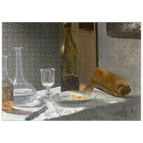 Darstellung des Puzzle Motivs Still Life with Bottle, Carafe, Bread, and Wine (1862-1863) by Claude Monet - Puzzleteile: 500