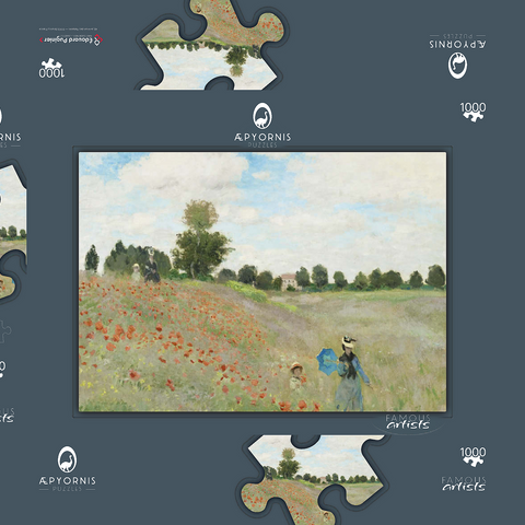 Claude Monet's The Poppy Field near Argenteuil (1873) 1000 Puzzle Schachtel 3D Modell