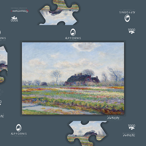 Claude Monet's Tulip Fields at Sassenheim (1886) 1000 Puzzle Schachtel 3D Modell