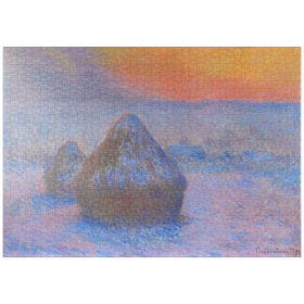 Darstellung des Puzzle-Motivs Stacks of Wheat, Sunset, Snow Effect (1890-1891) by Claude Monet – Puzzleteile: 1000